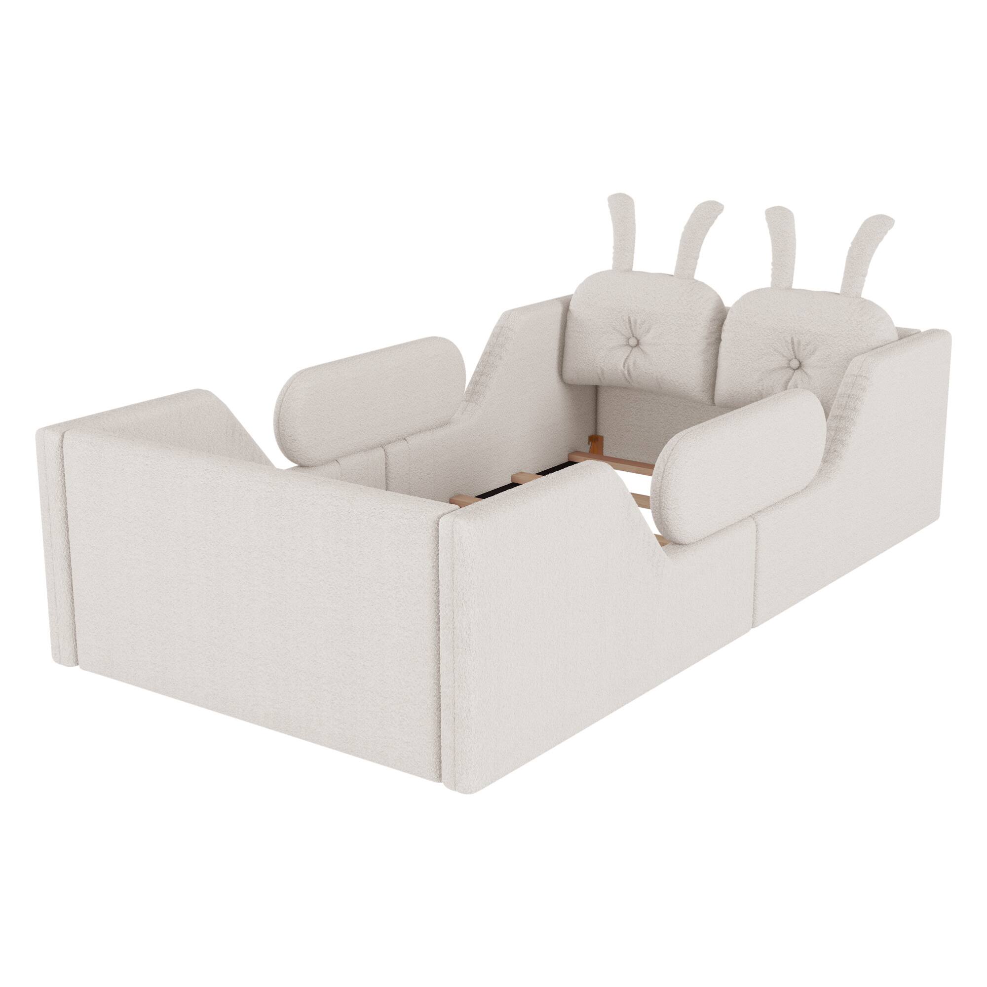 Alt View 2. GOODSILO - Twin Size Upholstered Platform Bed with Decorative Cushions and Removable Safety Rails for Children - White.