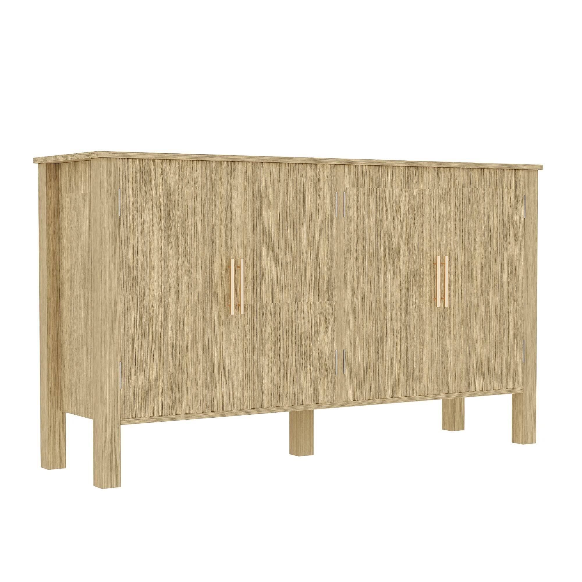 Alt View 6. U-HOMY - Modern Fluted Sideboard Buffet Cabinet with Adjustable Shelves, Solid Wood Storage Console for Living or Dining Room - Wood Color.