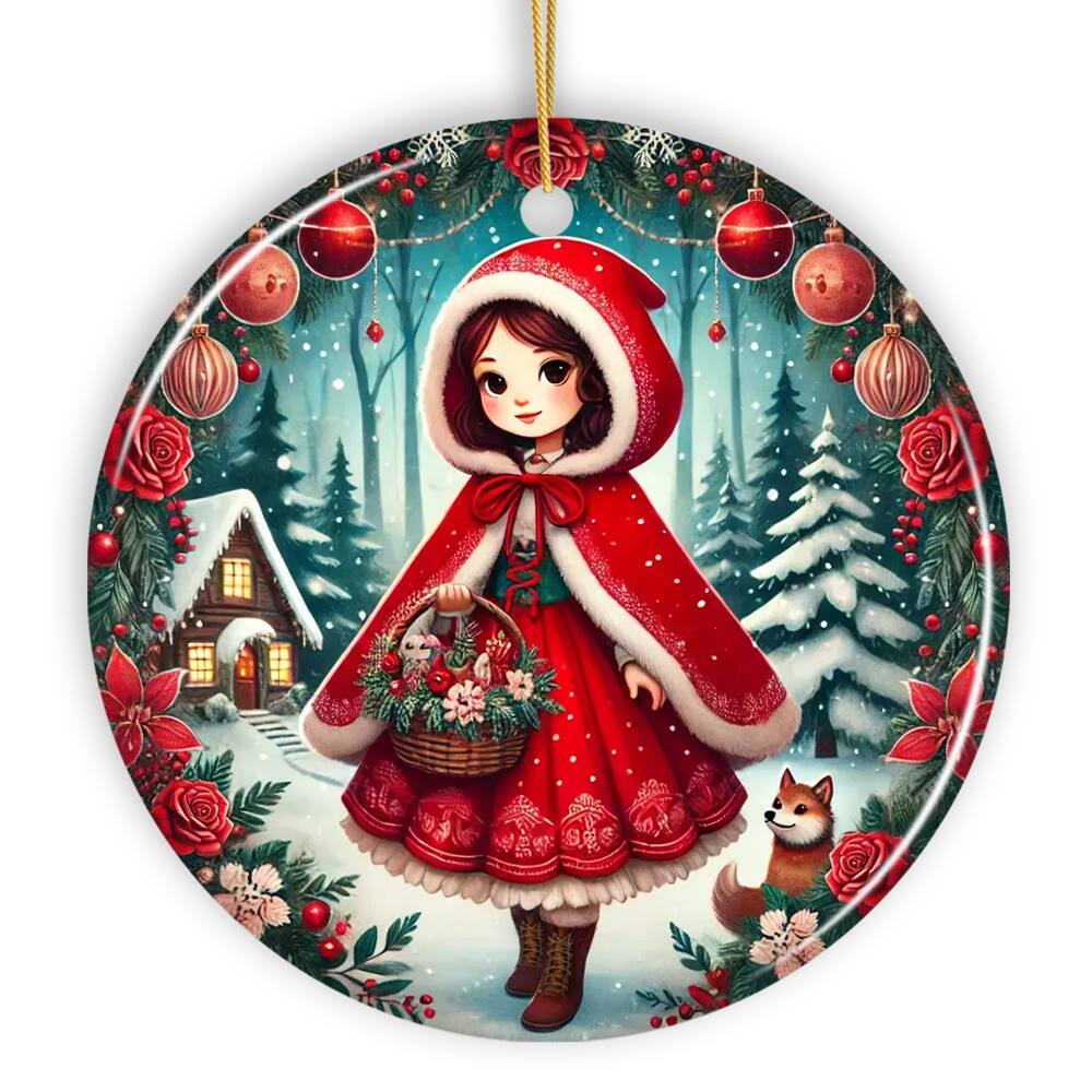 Front. OrnamentallyYou - Red Riding Hood Christmas Ornament Beautiful Fairytale Princess Christmas Gift and Decor - Multi-colored.