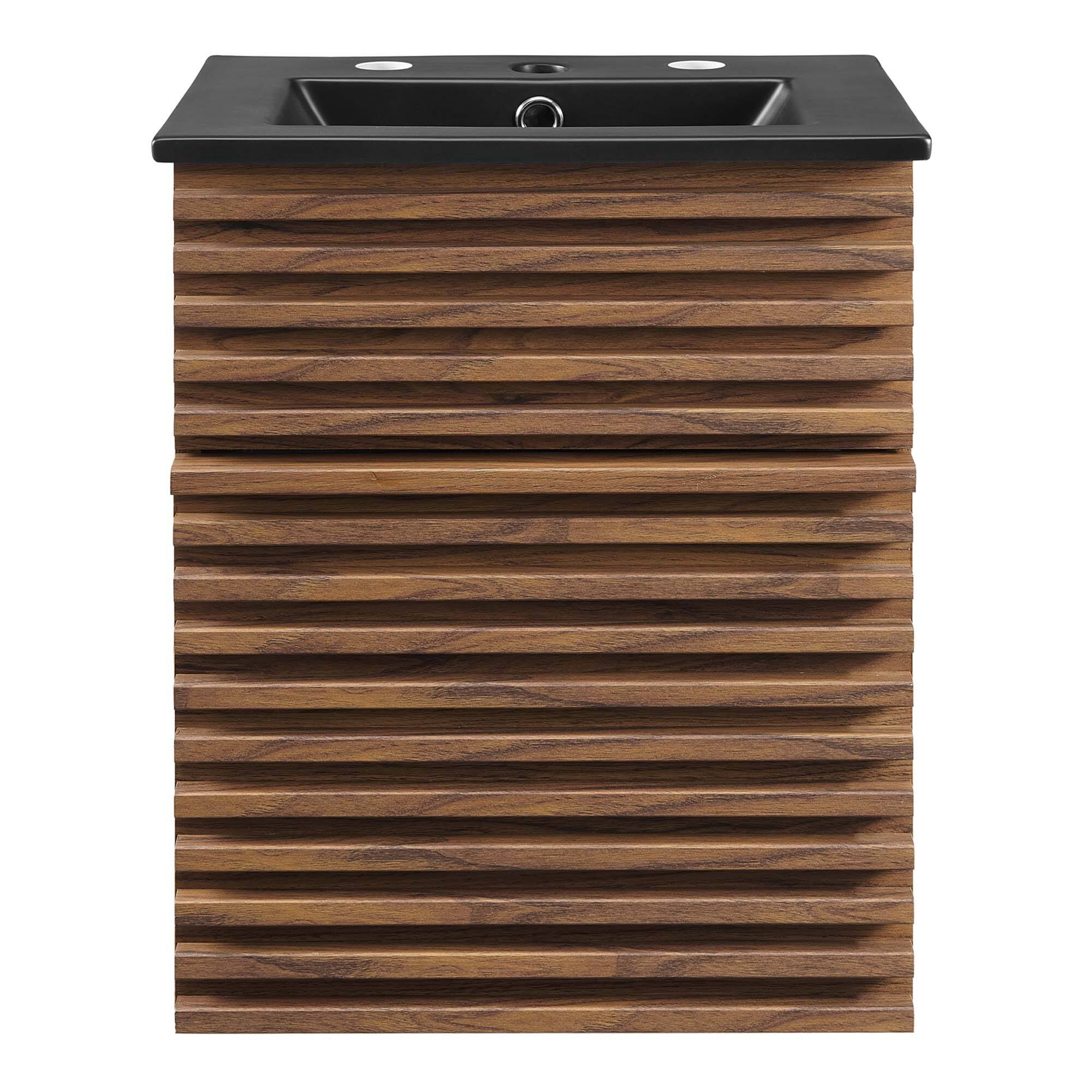 Alt View 2. Modway - Render Wall-Mount Bathroom Vanity with Black Basin Included - Walnut Black.