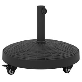 Mondawe - 50 LBS Patio Wicker Style Resin Umbrella Base Stand Heavy Duty with Wheels - Black