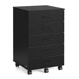 Songmics Home - File Cabinet, Mobile Pedestal Filing Cabinet with Wheels, Printer Stand with 5 Drawers, Tool-Free Sliding Rails - Ink Black
