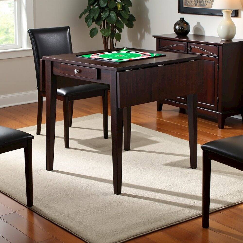 Back. FurniFact - Antique Walnut Folding Dining Table – Small Round Drop Leaf Table - Walnut.
