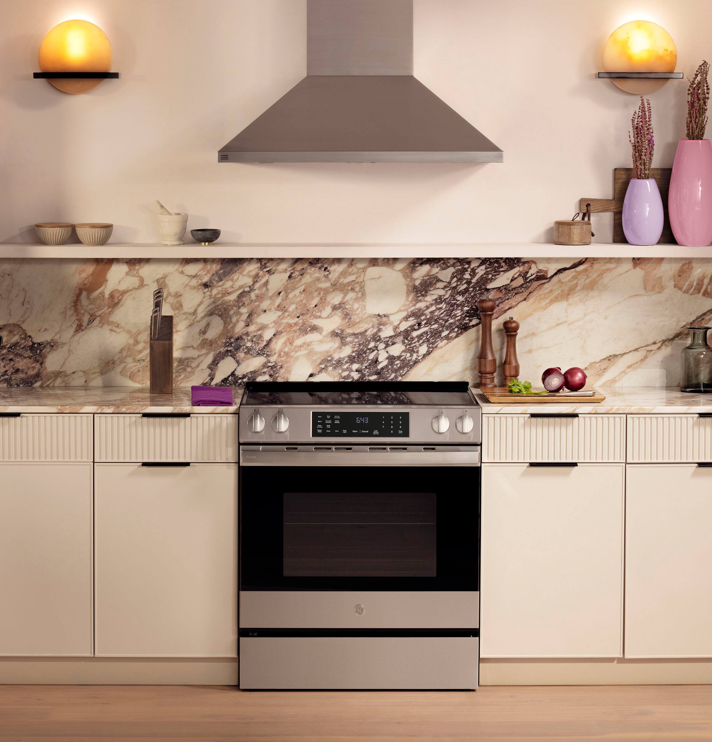 Alt View 28. GE Profile - 5.3 Cu. Ft. Slide-In Electric Induction Convection Range with No Preheat Air fry and EasyWash Oven Tray Cleaning System - Stainless Steel.