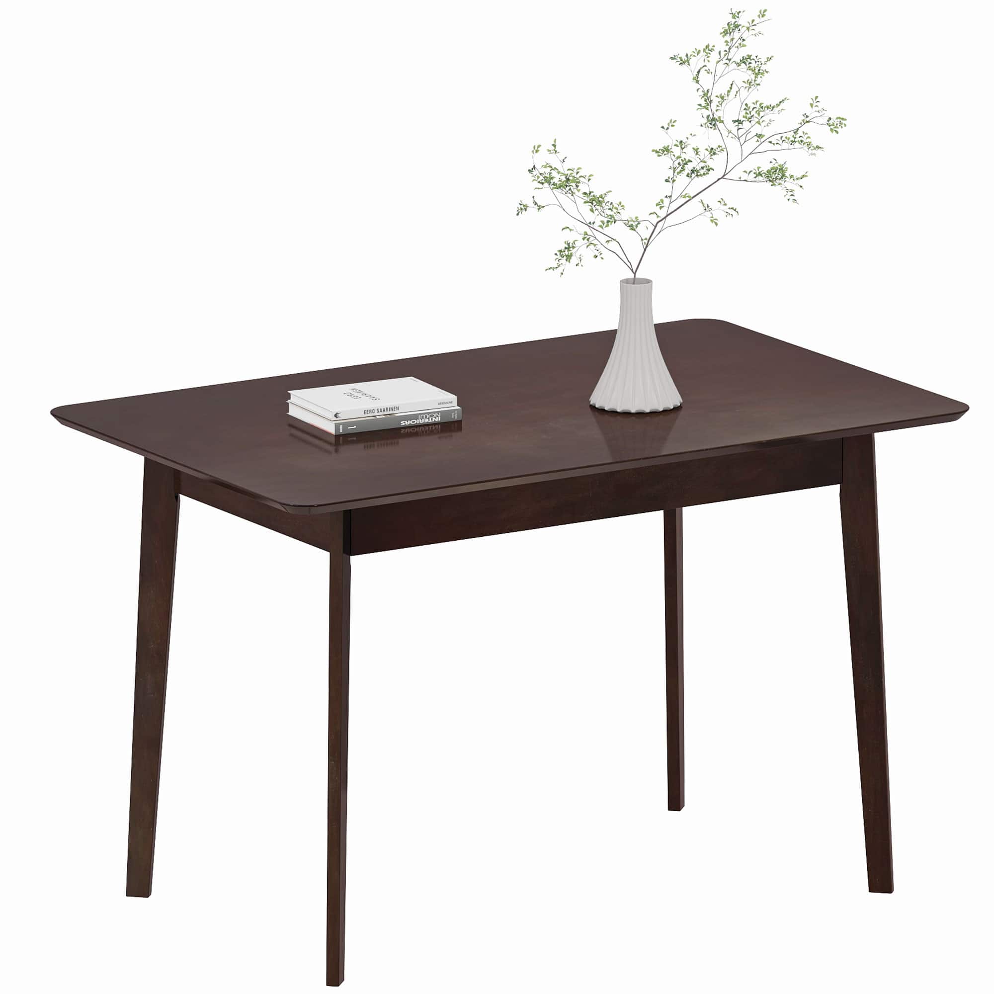 Homcom - Mid-Century Modern Dining Table, 47.2" Rectangular Kitchen Table with Rubber Wood Frame and Veneer Top for Dining Room - Dark Mahogany
