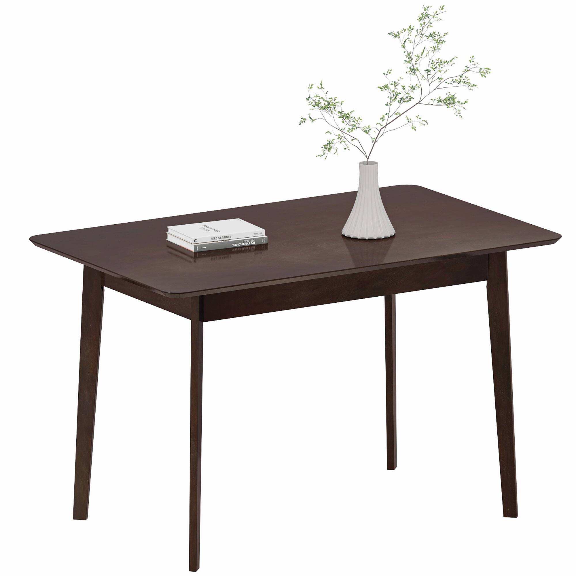 Front. Homcom - Mid-Century Modern Dining Table, 47.2" Rectangular Kitchen Table with Rubber Wood Frame and Veneer Top for Dining Room - Dark Mahogany.