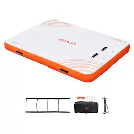 VEVOR - Inflatable Floating Dock, 10 x 8FT Inflatable Dock Platform, Non-Slip Water Floating Dock Mat with Detachable Ladder - White + Orange