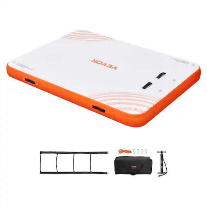 Front. VEVOR - Inflatable Floating Dock, 10 x 8FT Inflatable Dock Platform, Non-Slip Water Floating Dock Mat with Detachable Ladder - White + Orange.