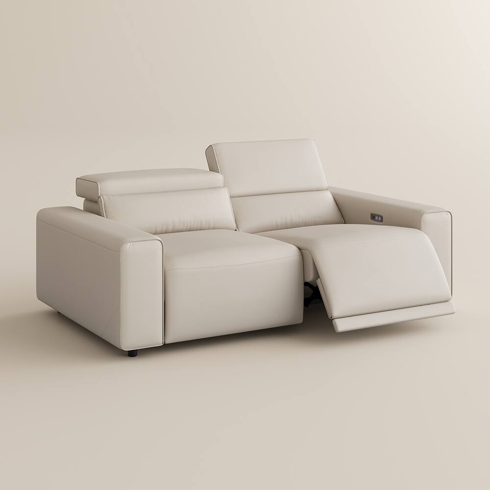 Alt View 9. POVISON - 79" Modern Power Reclining Loveseats Sofa with Dual Charging,  Deep Modular 90°-145° Recline, Luxury Leather,  Black - Beige Sustainable Leather.