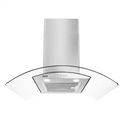 Front. RCA - 30 in. Regency Collection 400 CFM Ducted Glass Canopy Wall Mount Range Hood, Push Buttons, LEDs - Stainless Steel.