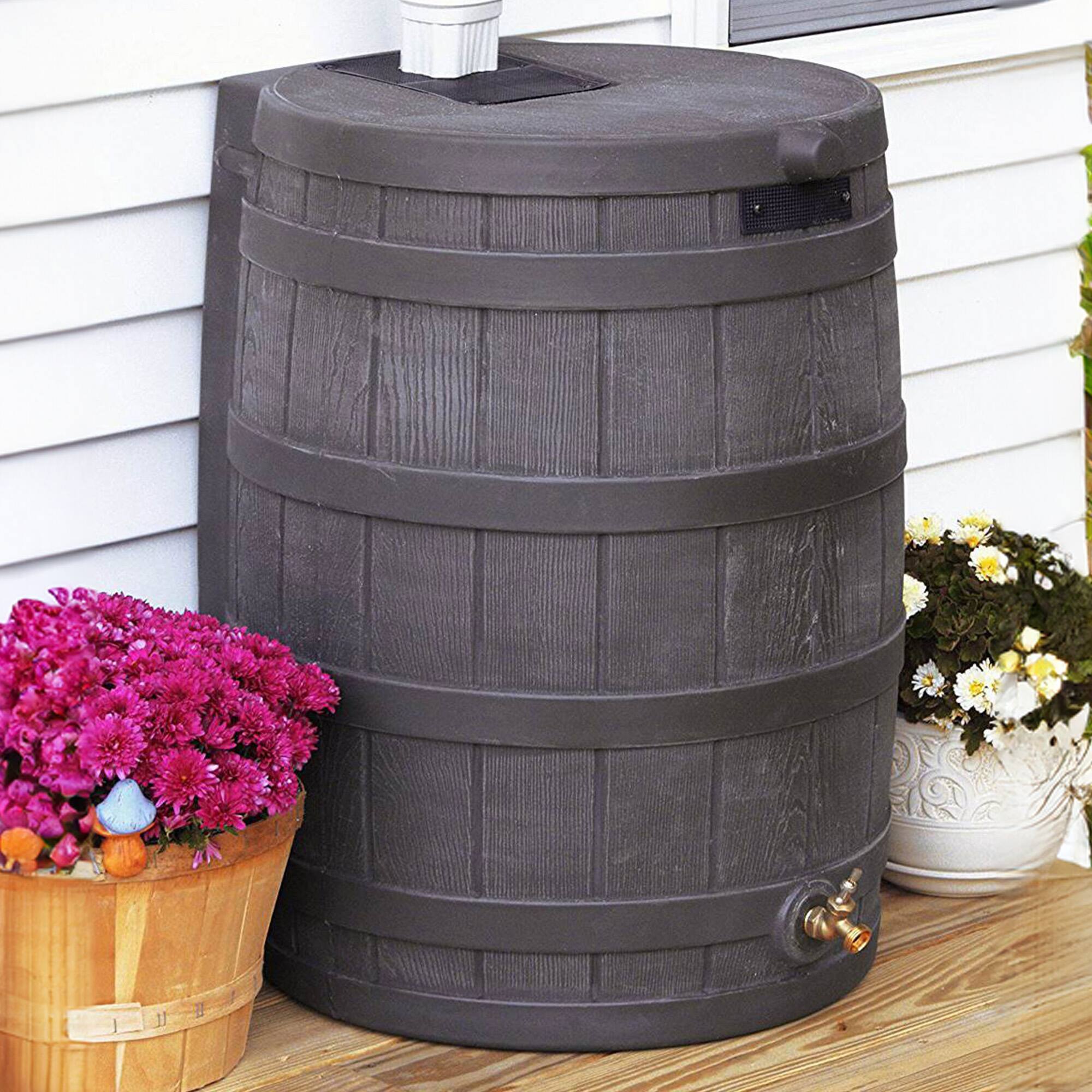 Alt View 2. Good Ideas - Good Ideas RW50 Rain Wizard 50 Gallon Plastic Rain Barrel Water Collector, Oak - Oak.