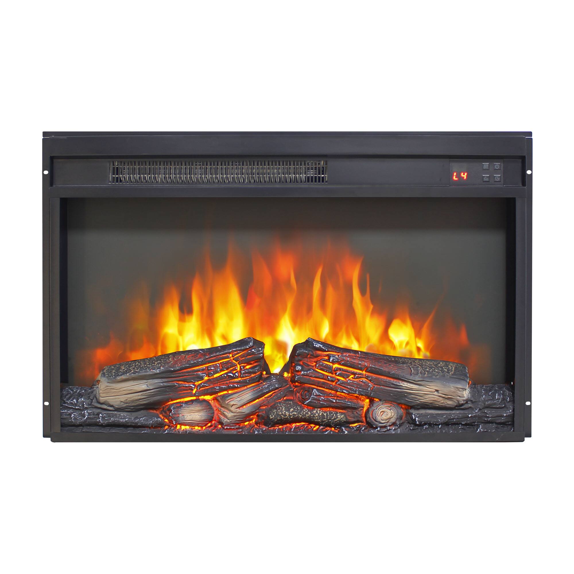 Left. Mondawe - 26" Ultra-Thin Electric Fireplace Insert w/ Heater, Log Set, Remote, Timer, CSA/UL Certified - Black.