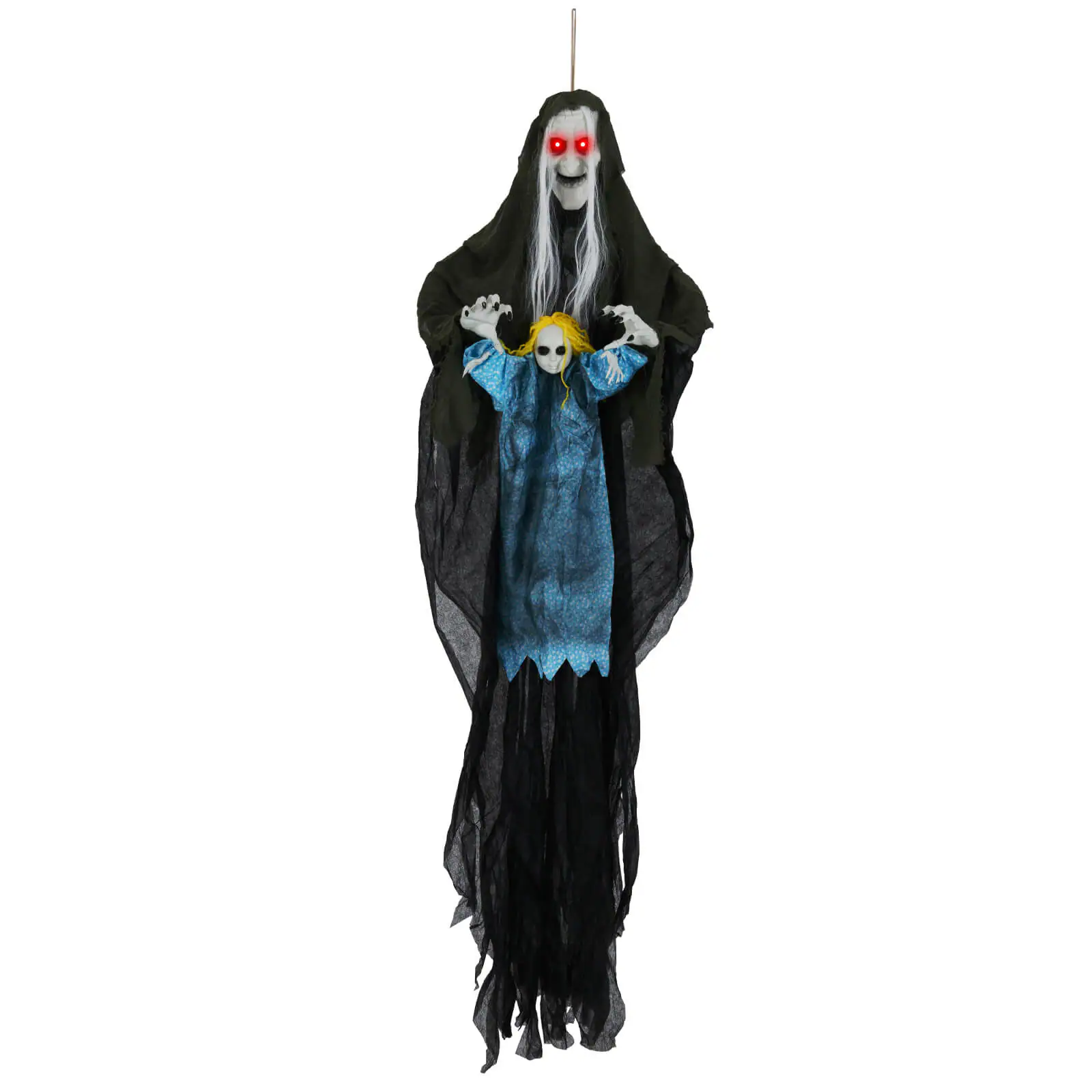 Front. Costway - Costway Halloween Decoration 6'11” Sound-Activated Witch Holding Ghost Girl Spooky Sound - Black.