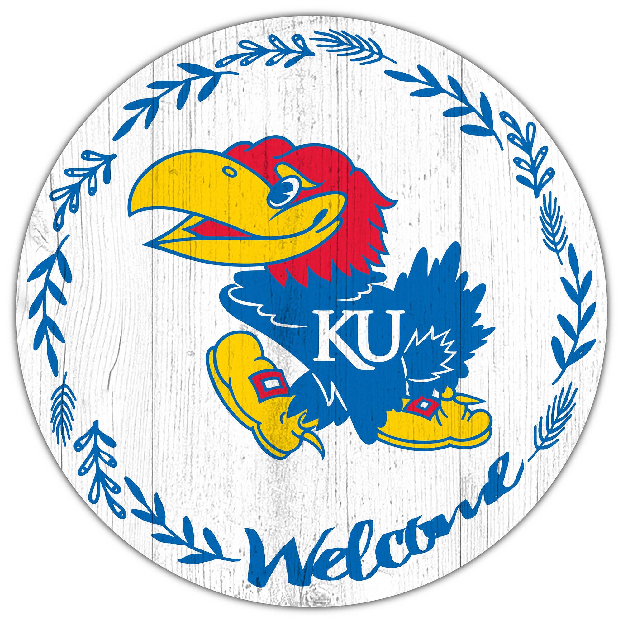 Front. Fan Creations - Kansas Jayhawks 12" Welcome Circle Sign - Multicolor.