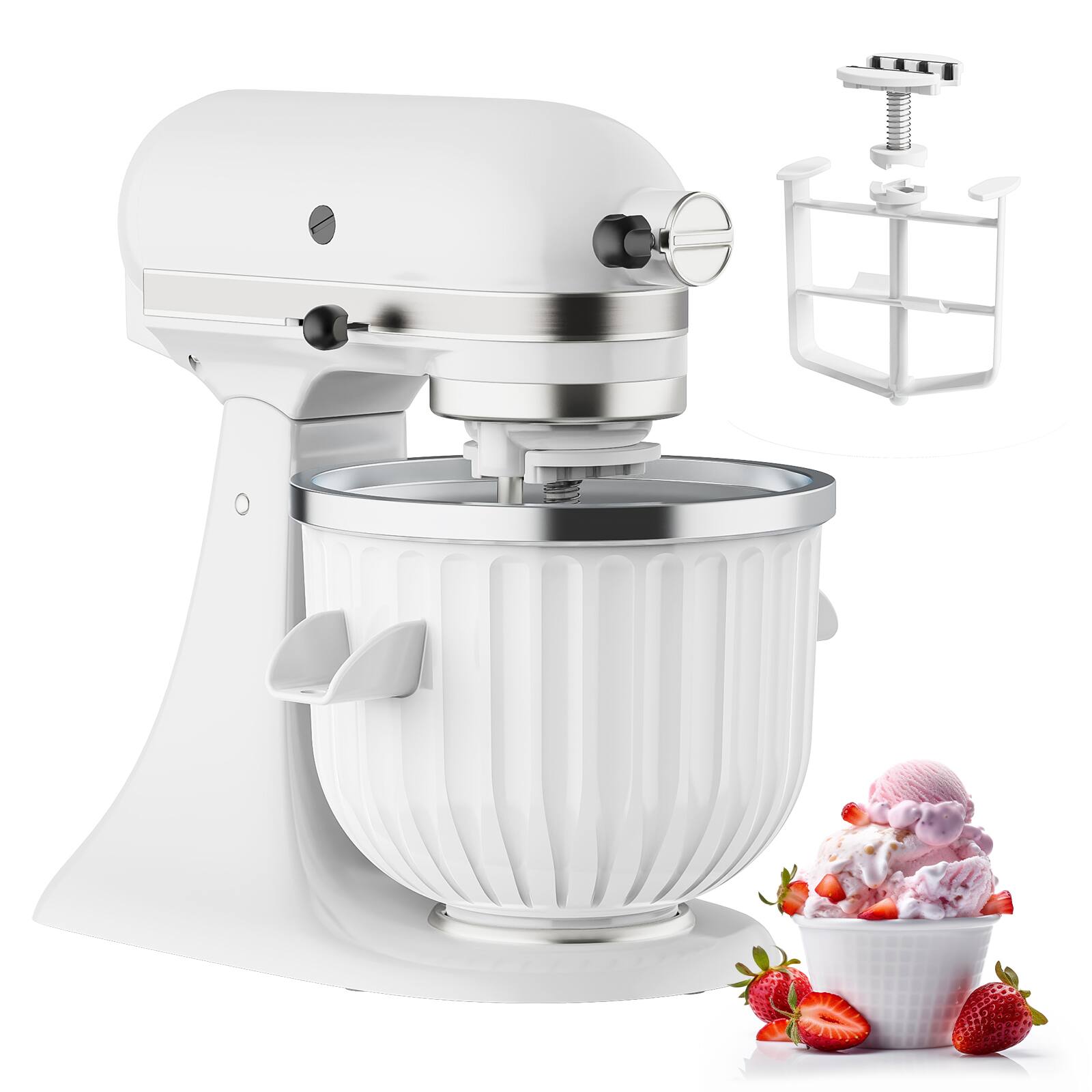 Front. Gvode - Gvode Ice Cream Maker Attachment for KitchenAid, 2QT Leak-Proof Bowl for Sorbet, Gelato, Yogurt - White.