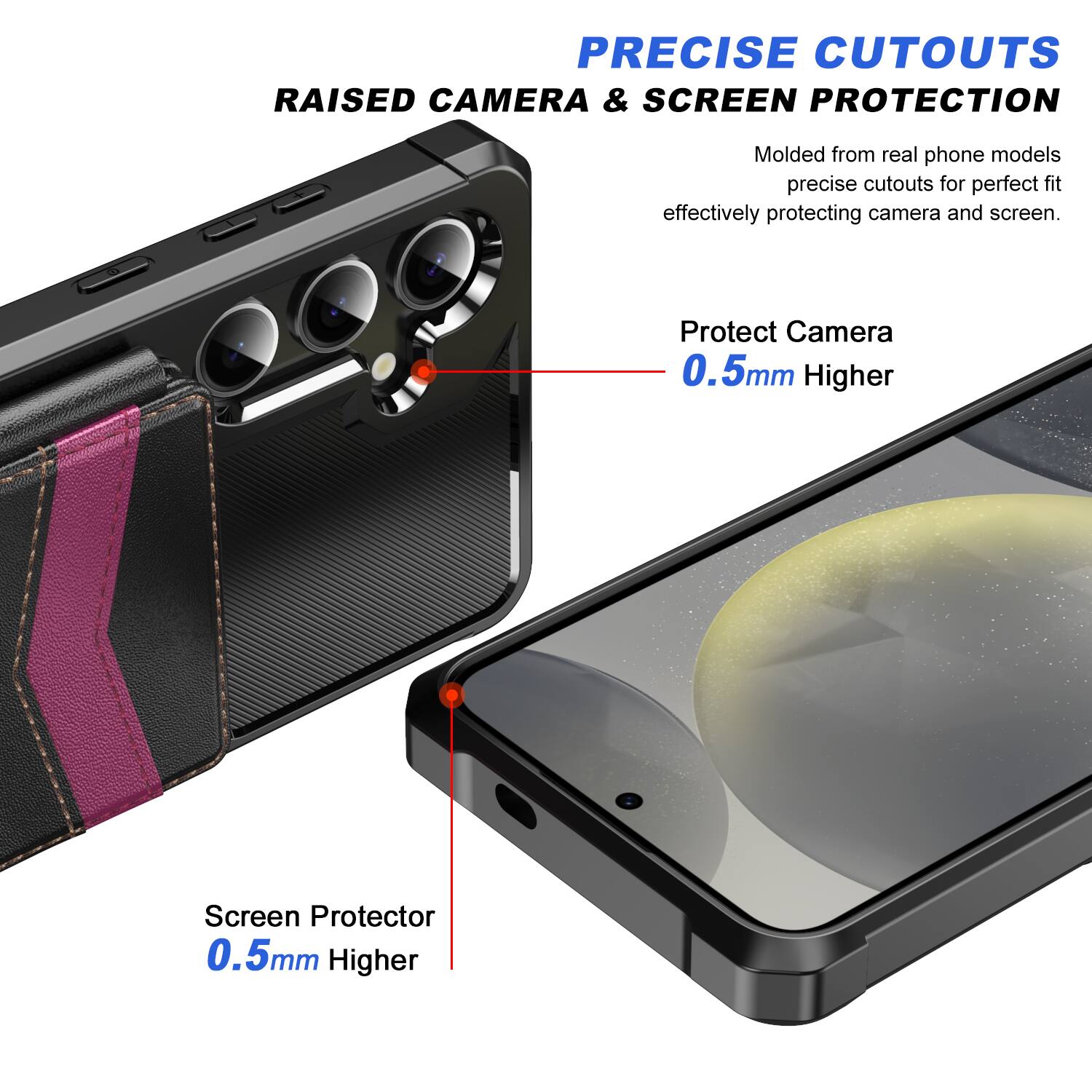 PRECISE CUTOUTS RAISED CAMERA & SCREEN PROTECTION

Molded from real phone models, precise cutouts for perfect fit effectively protecting camera and screen.

Protect Camera 0.5mm Higher

Screen Protector 0.5mm Higher