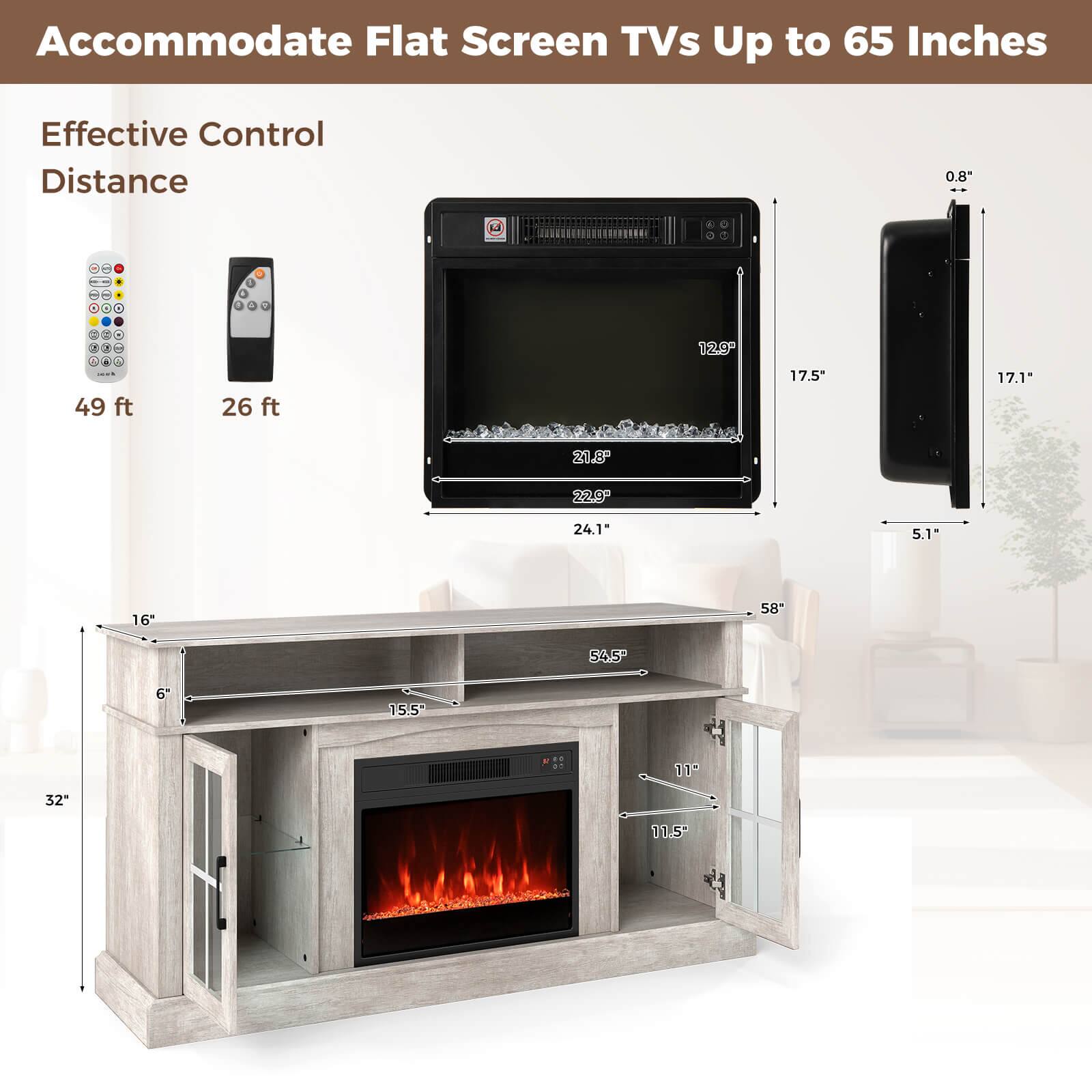Accommodate Flat Screen TVs Up to 65 Inches

Effective Control Distance

49 ft

26 ft

12.9"

17.5"

21.8"

22.9"

24.1"

5.1"

16"

58"

54.5"

11.5"

11.5"