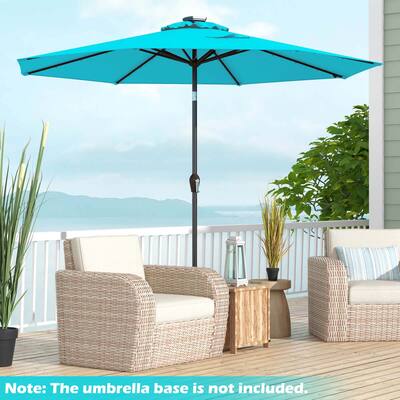9 ft steel tilt patio umbrella in denim Denim Blue Crank & Auto Tilt Woven Patio Umbrella with LED Light, 9'