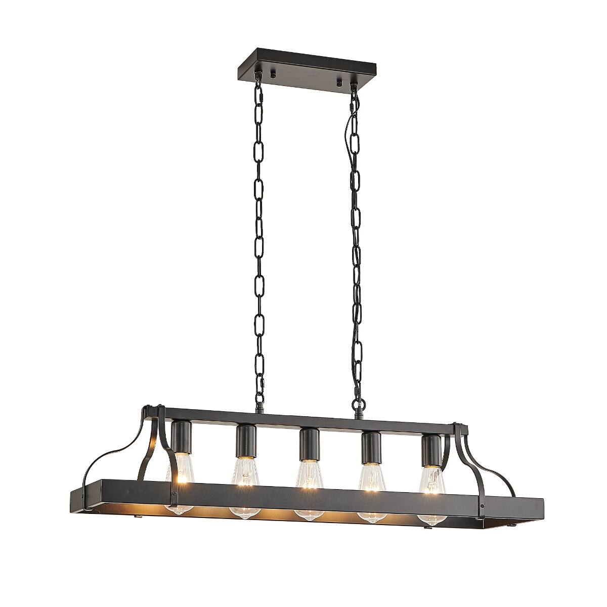 Alt View 6. Loheer - Loheer 34 Inch Black Pendant Light, Five Light E26 Industrial Linear Chandelier with Adjustable Chain.