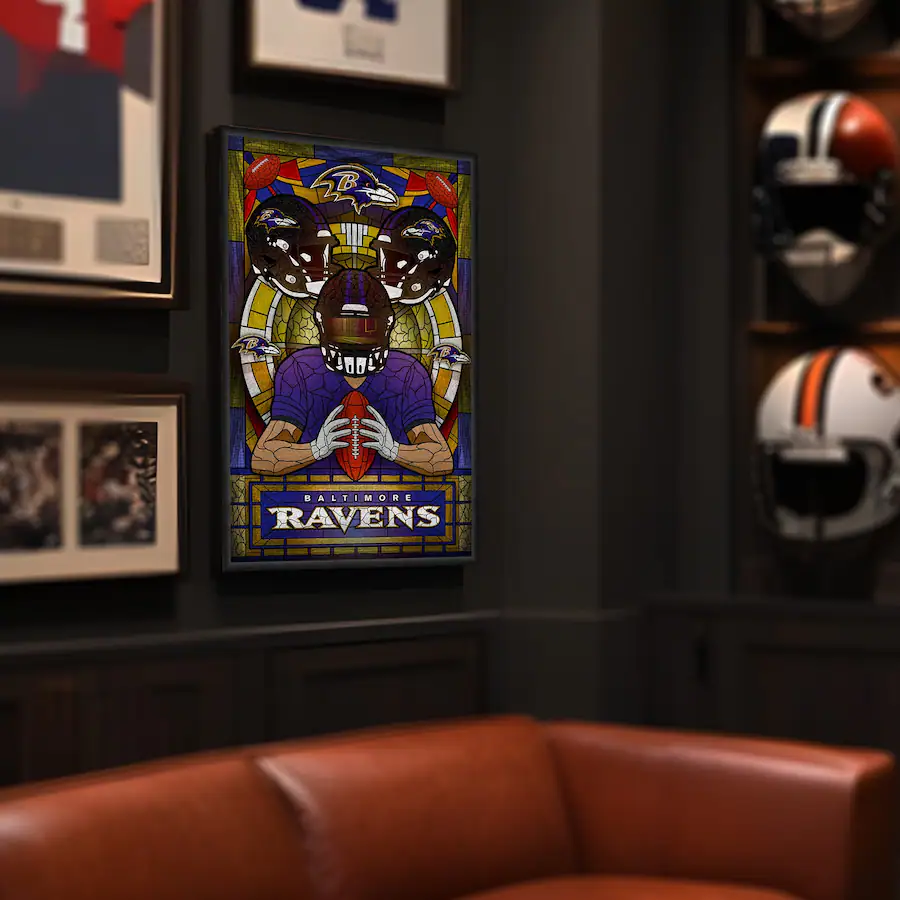 Sporticulture Baltimore Ravens Framed Stained Glass Art Print Purple ...