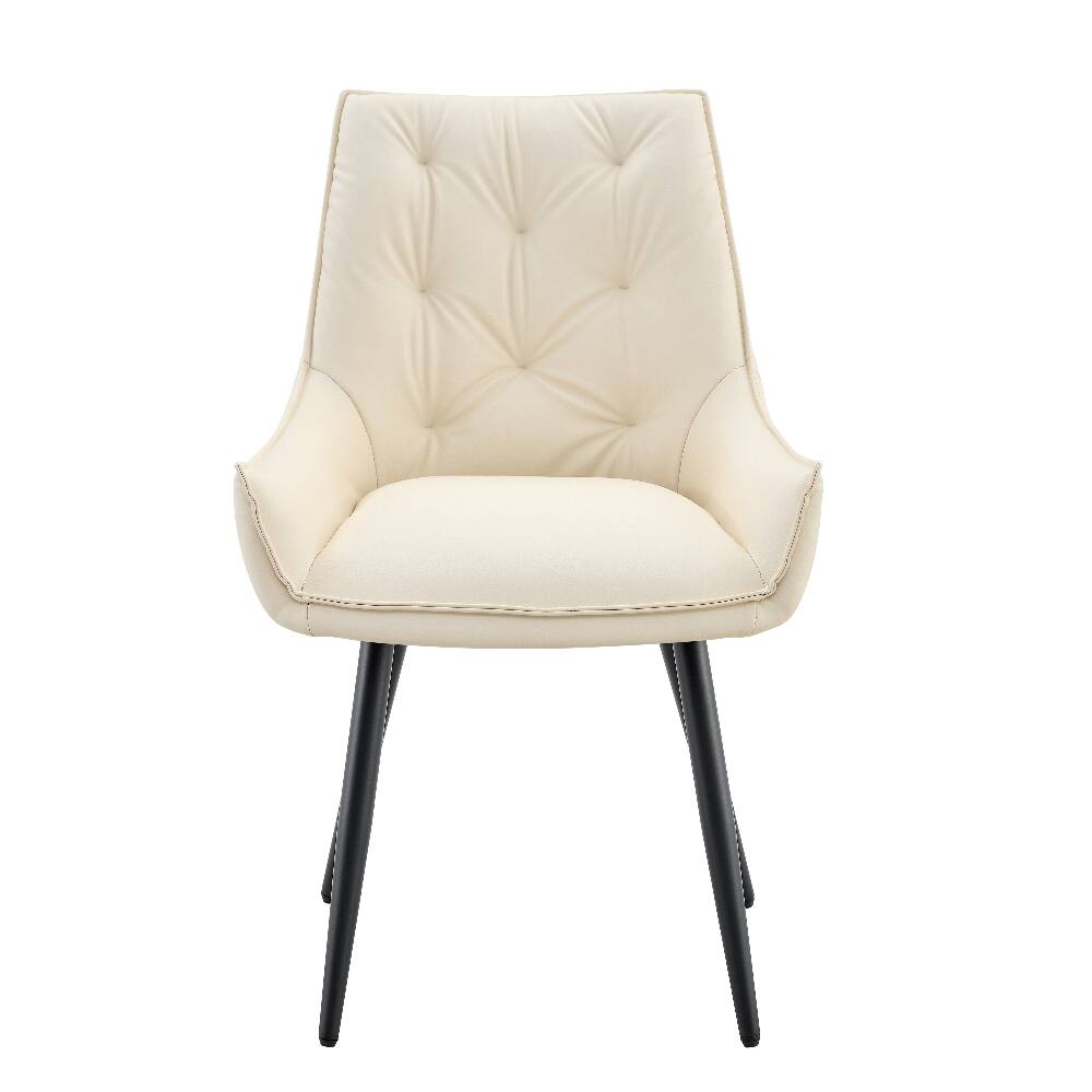 Alt View 2. Loheer - Loheer Faux Leather Dining Chairs Set of 2 Off White Modern Upholstered Kitchen Chairs with Black Iron Legs - Off White.