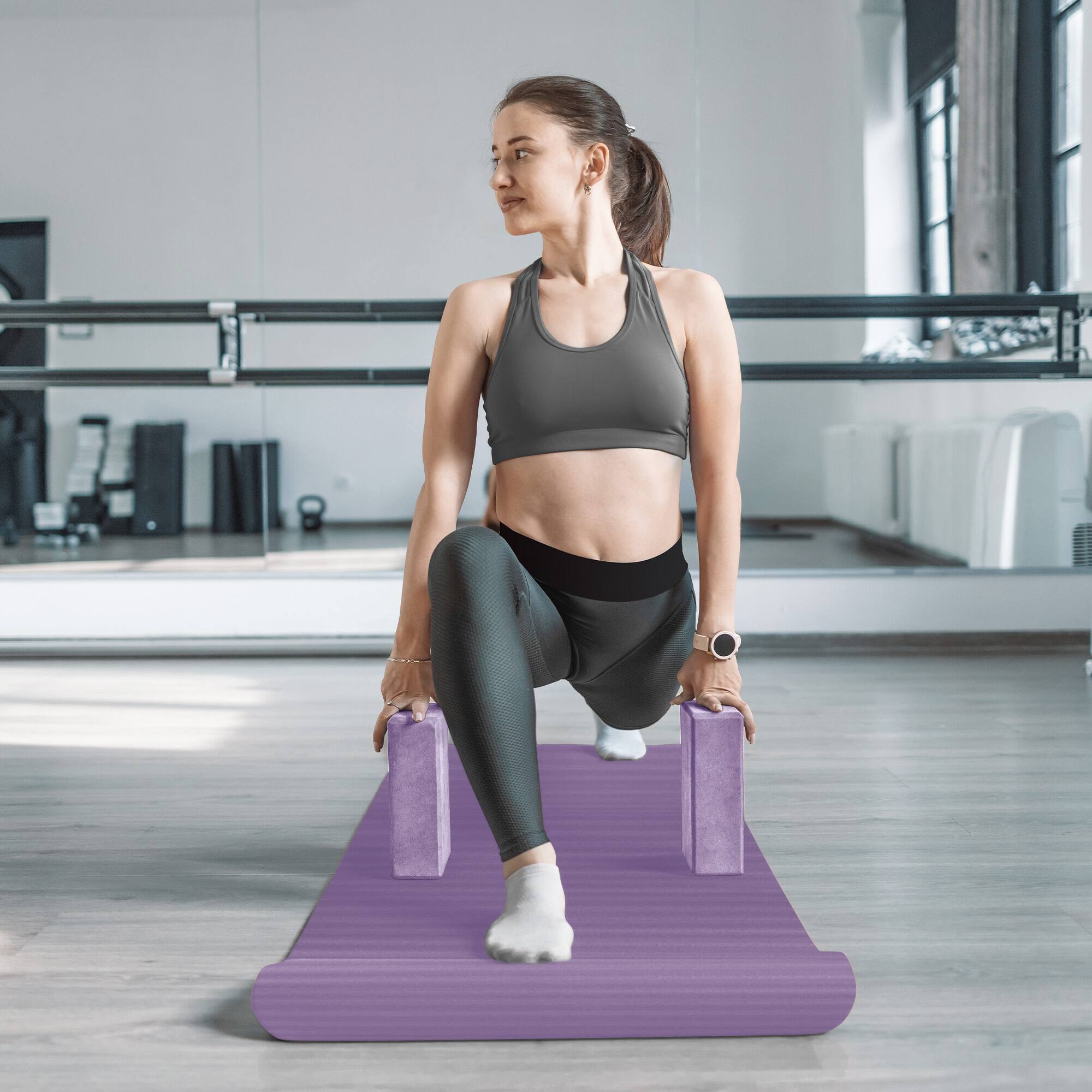 Alt View 3. BalanceFrom Fitness - BalanceFrom Fitness 7 Piece Yoga Set with Mat, Stretch Strap & Knee Pad, Purple - Purple.