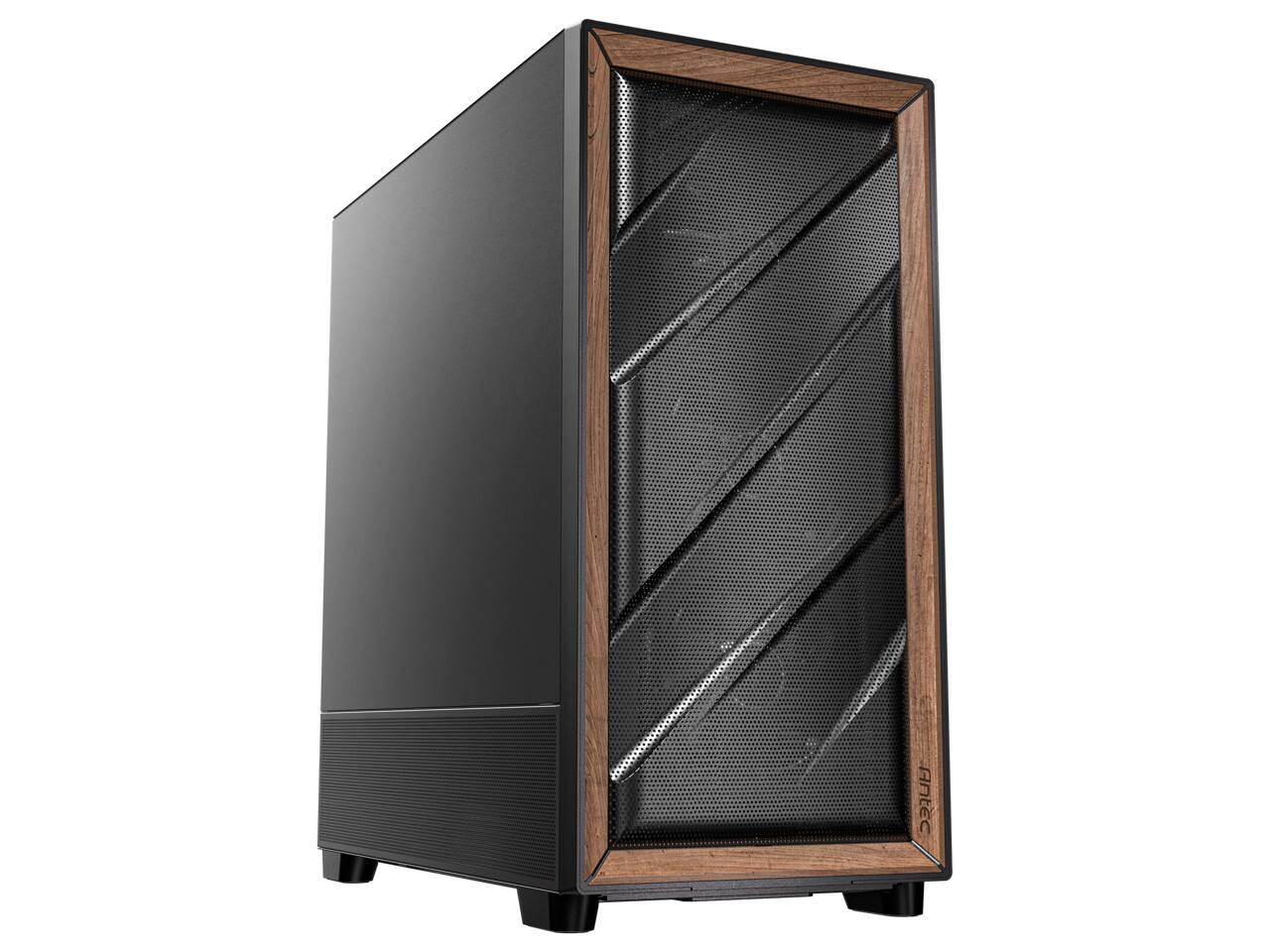 Angle. Antec - Antec Flux SE Silent Case, Sound-Dampened, Walnut Front, 5 PWM Fans, USB-C, 420mm Radiator, E-ATX Mid Tower - Walnut.