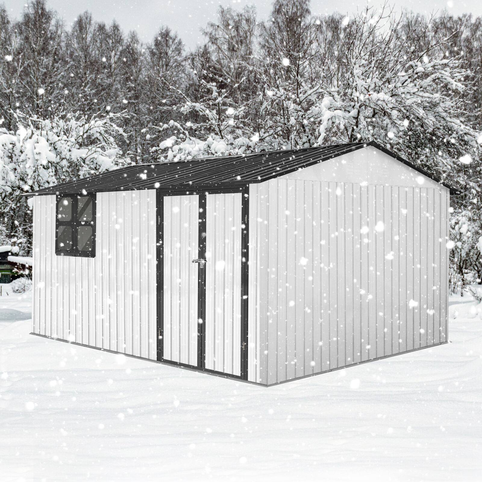 Back. Mondawe - 12x10 Ft Metal Garden Sheds with Window - White+Black.