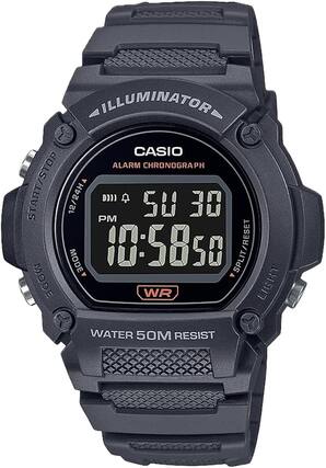ILLUMINATOR
CASIO
ALARM CHRONOGRAPH
START/STOP
12/24H
PM
50 DE
MODE
10:5850
SPLIT/RESET
MODE
D
WR LIGHT
WATER 50M RESIST