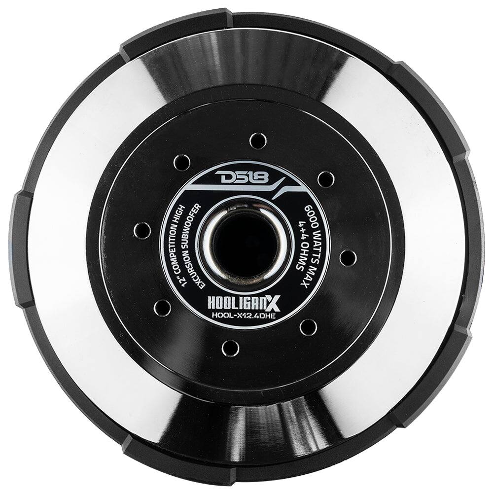 D518 HIGH SUBWOOFER  
6000 WATTS 4+4 COMPETITION EXCURSION 12" MAX  
HOOLIGANX HOOL-X12.4DHE