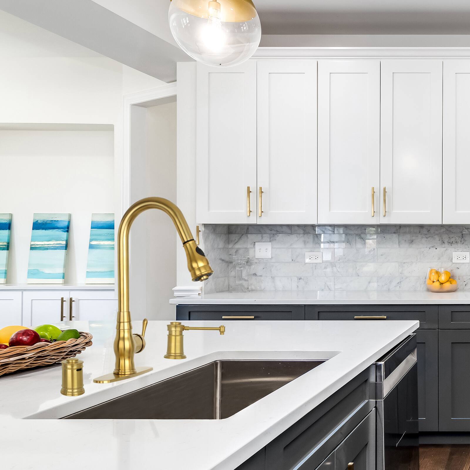 Alt View 2. Akicon - Akicon Brass Built-in Soap Dispenser for Kitchen Sink Top Refill with 17 oz. Bottle in Brushed Gold - Brushed Gold.