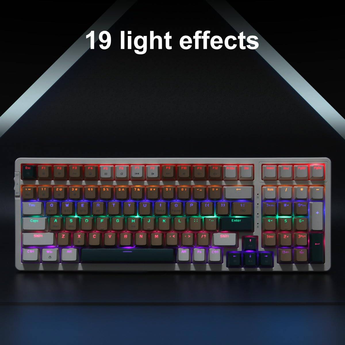19 light effects

Esc F1 F2 F3 F4 F5 F6 F7 F8 F9 F10 F11 F12

1 2 3 4 5 6 7 8 9 0 - = Backspace

Tab Q W E R T Y U I O P [ ] \

Caps A S D F G H J K L ; ' Enter

Shift Z X C V B N M , . / Shift

Ctrl Win Alt

Num 7 8 9 / 4 5 6 * 1 2 3 - 0 + Enter

Insert Home Page Up Delete End Page Down