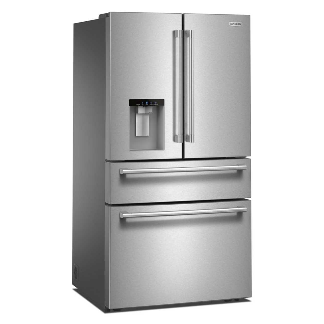 Angle. Maytag - Maytag - Maytag 29 Cu. Ft. XL Capacity French Door Bottom Mount Refrigerator with In-Door-Ice Dispensing System - Fingerprint-Resistant Stainless Finish.