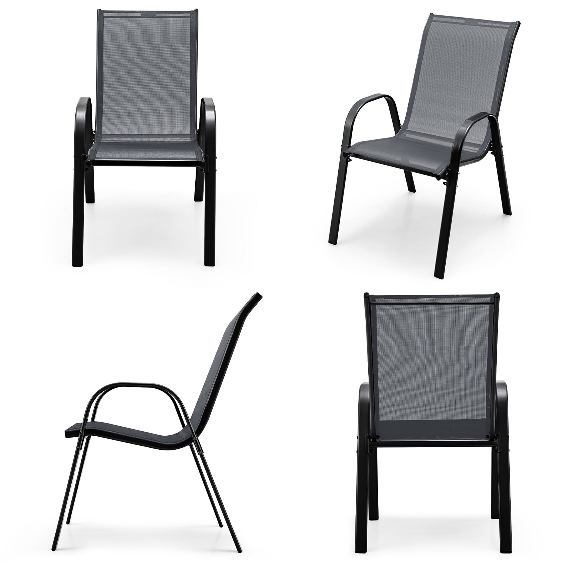 Alt View 9. Gymax - Gymax 4PCS Patio Stacking Dining Chairs w/ Curved Armrests & Breathable Seat Fabric Grey - Grey.