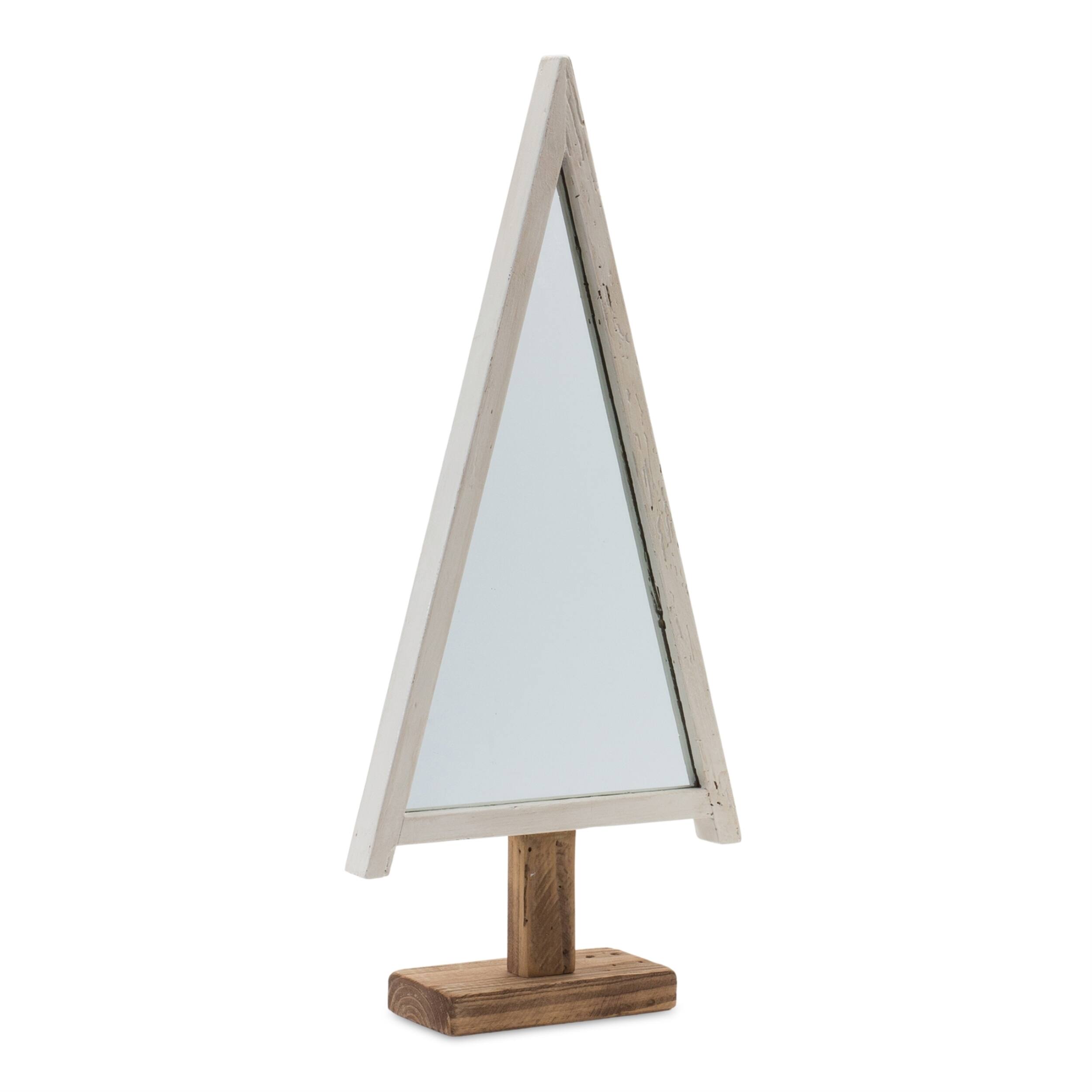 Angle. BreeBe - Framed Mirror Pine Tree (Set of 2) - White, Silver.