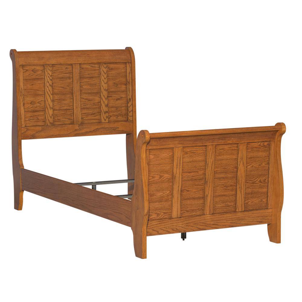Alt View 1. Liberty Furniture Industries - Grandpas Cabin Twin Sleigh Bed in Aged Oak - Brown.