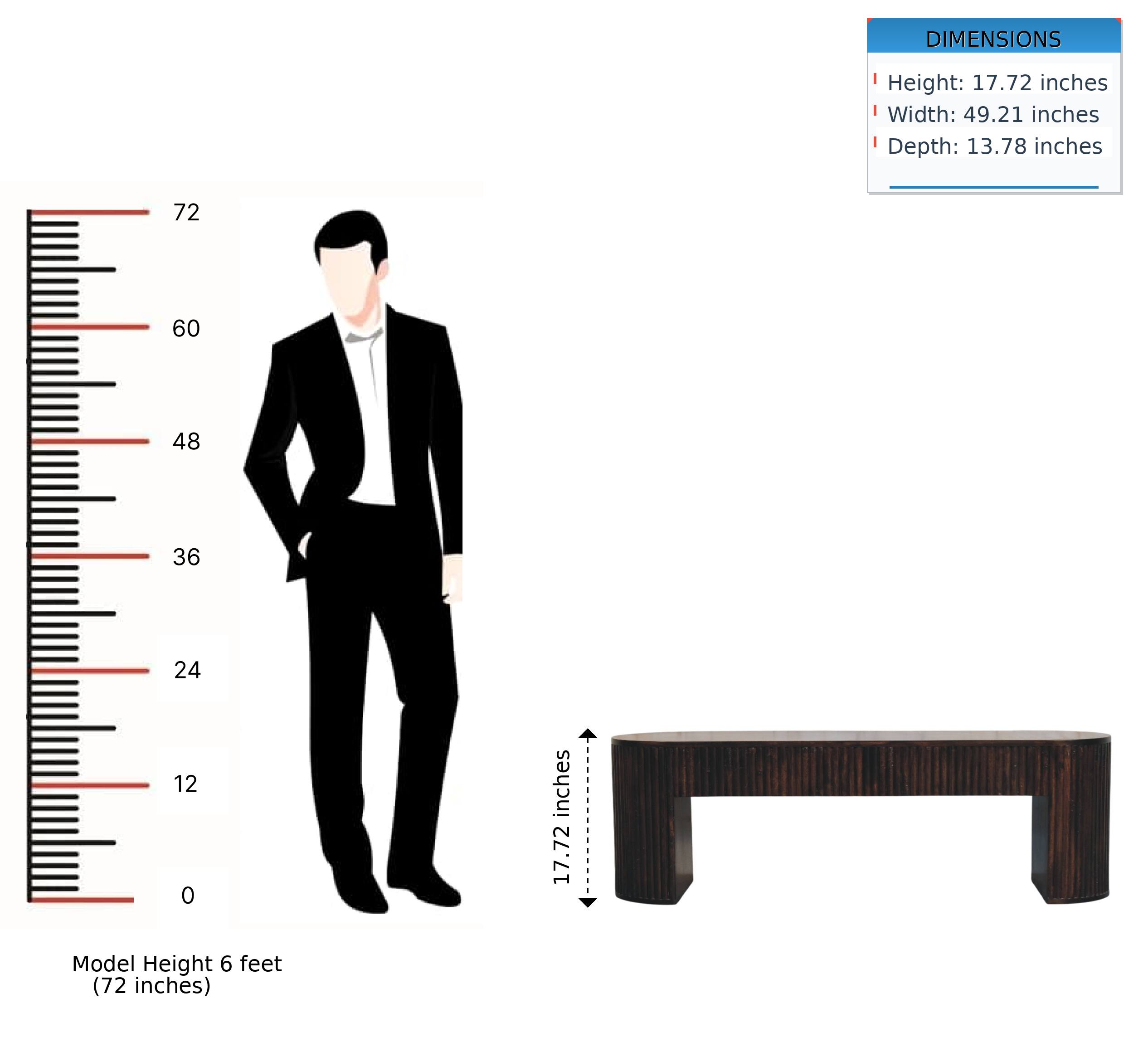 DIMENSIONS  
Height: 17.72 inches  
Width: 49.21 inches  
Depth: 13.78 inches  

Model Height 6 feet (72 inches)