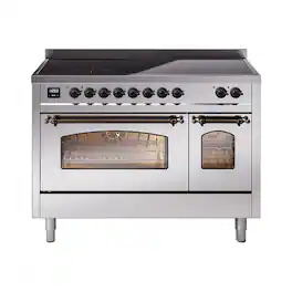ILVE - Nostalgie II Series 48 in. Induction Range with 6 Induction Elements (Burnished Trim) - Stainless Steel