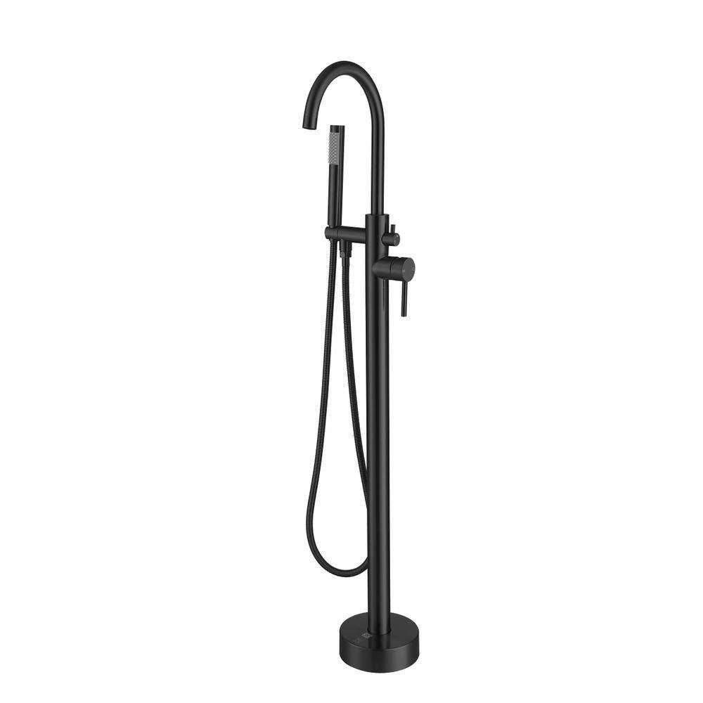Alt View 4. Elegant Kitchen and Bath - Steven Floor Mounted Roman Tub Faucet with Handshower in Matte Black - Matte Black.