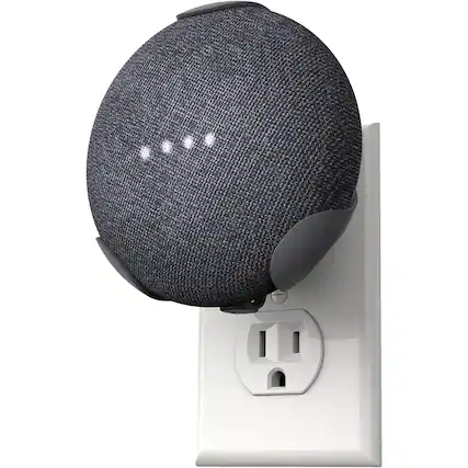 Front. RTMB - PowerClip Outlet Mount for Google Nest Mini (Charcoal), Space-Saving Wall Hub for 2nd Gen Devices.