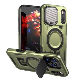 Dteck - Heavy Duty Rugged Case for Apple iPhone 17 Pro Max Shock-absorbent Lens Stand 2-Layer Protective PC TPU Back Cover Shell - Olivegreen