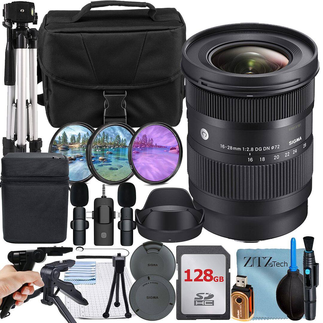 Sigma - 16-28mm f/2.8 DC DN Contemporary Lens Sony E Mount Bundle with 128GB Card + Case + ZeeTech Accessory Bundle - Black
