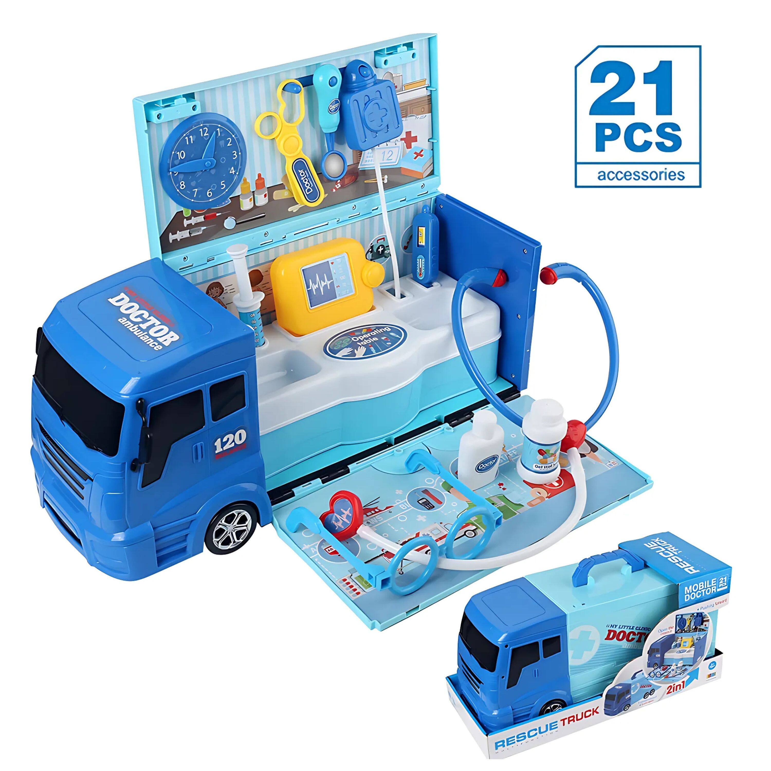 Sure, here is the corrected and grouped text from the image:

- DOCTOR ambulance
- 120
- 21 PCS accessories
- MOBILE DOCTOR
- RESCUE TRUCK
- 2in1