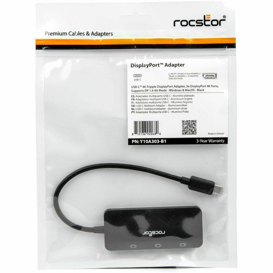 Premium Cables & Adapters

DisplayPort™ Adapter

USB-C 4K Triple DisplayPort Adapter, 3x DisplayPort 4K Ports, Supports DP 1.4 Alt Mode - Windows & MacOS - Black

- ES: Adaptador multipuerto USB-C - Aluminio plateado
- FR: Adaptateur multiport USB-C Aluminium Argent
- DE: USB-C Multiport-Adapter Aluminiumsiber
- NL: USB-C multipoortadapter aluminium zilver
- PT: Adaptador Multiporta USB-C Aluminio Prata

PN: Y10A303-B1

3-Year Warranty

Made in Vietnam
