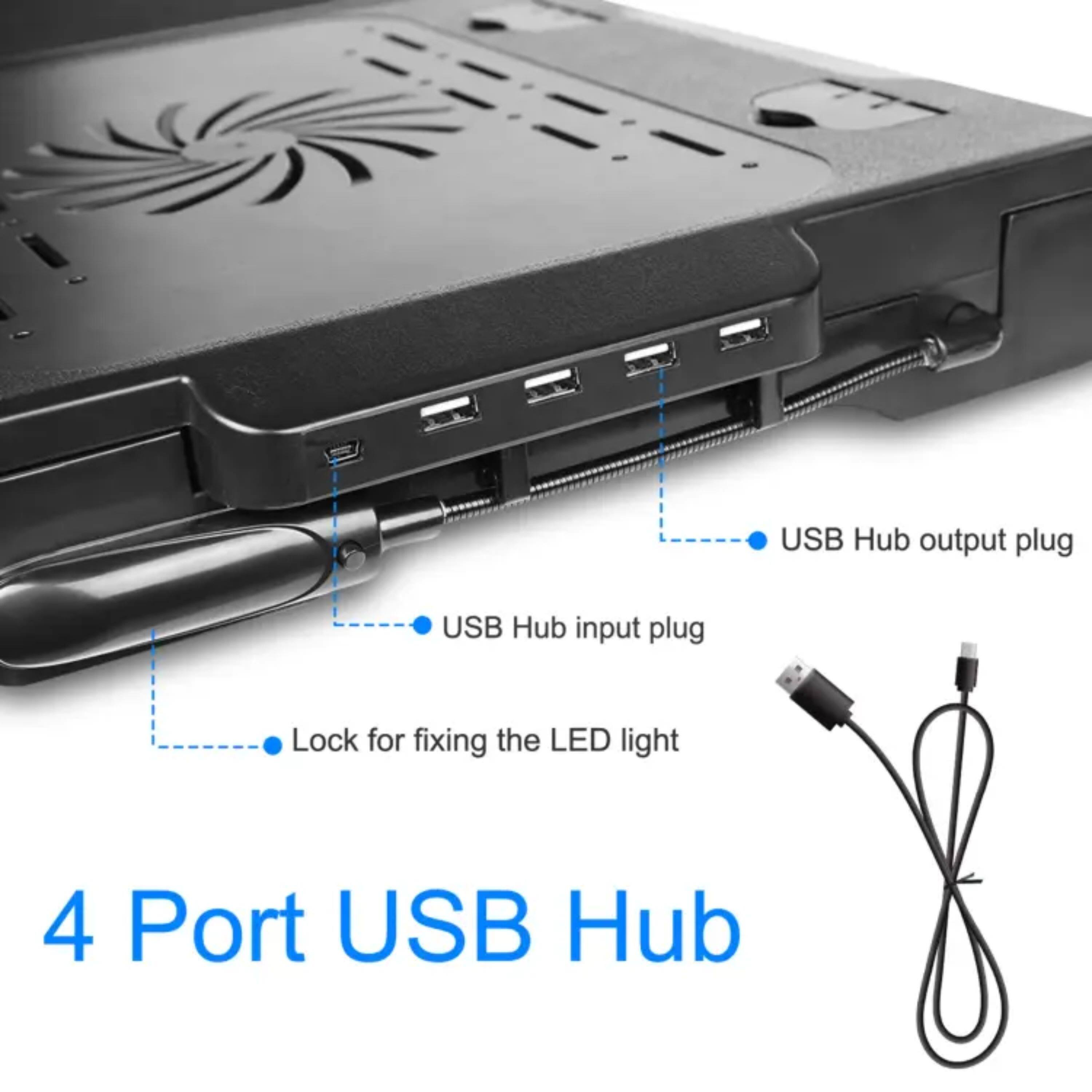 USB Hub output plug  
USB Hub input plug  
Lock for fixing the LED light  

4 Port USB Hub