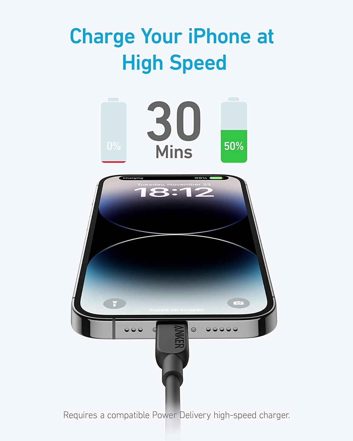 Charge Your iPhone at High Speed

30 Mins
0% 50%

Requires a compatible Power Delivery high-speed charger.