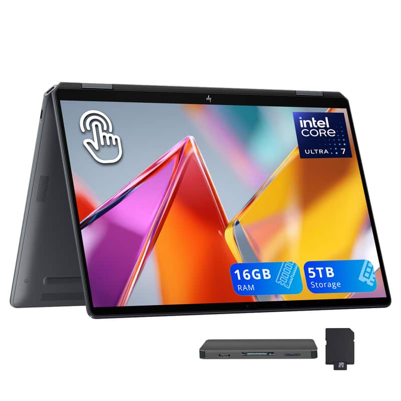 HP - OmniBook 14" Touch 2-in-1 Laptop,Ultra 7 256V,16GB RAM,4TB SSD+1TB Dock Set,Backlit KB,Fingerprint,Win 11 - Gray