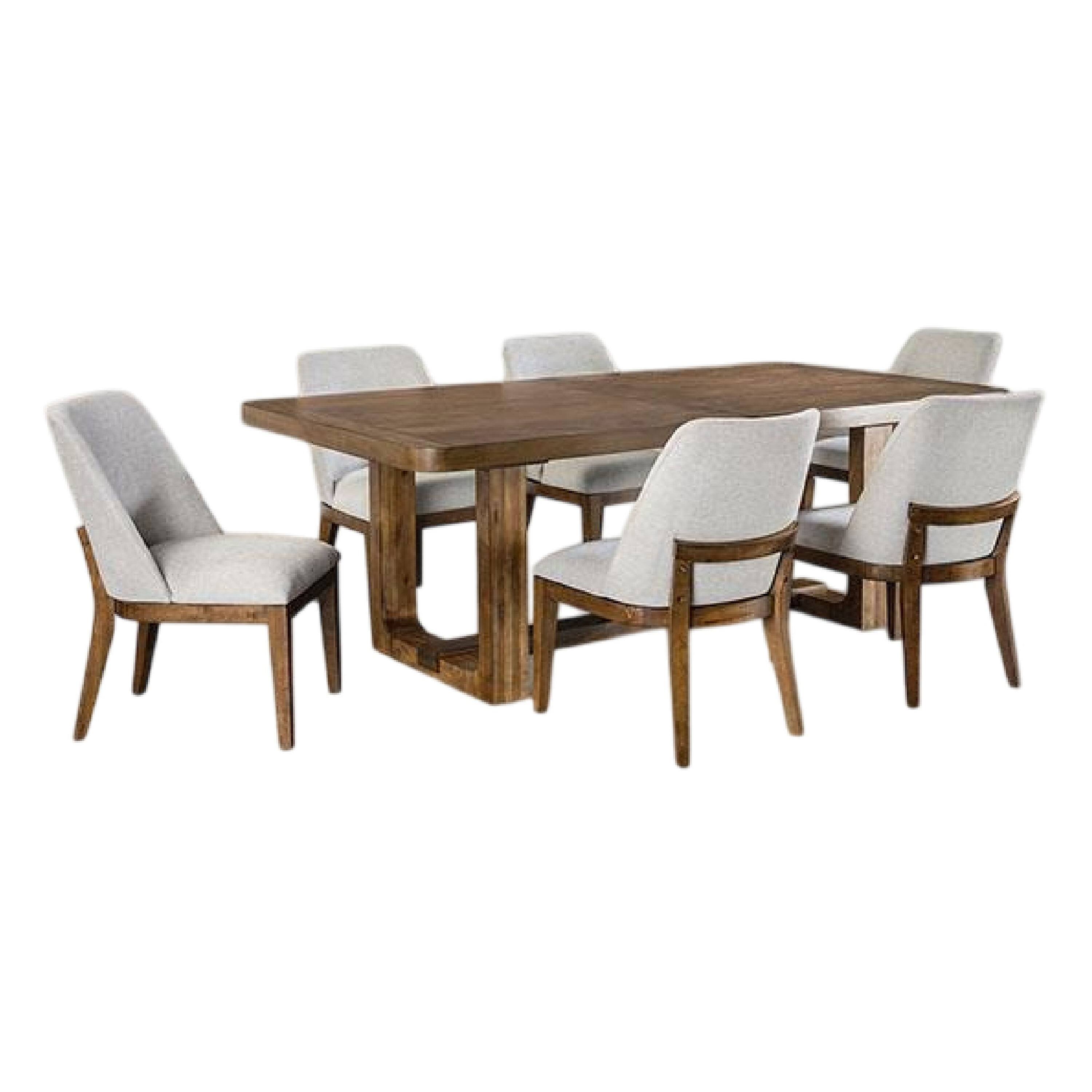 Alt View 1. Manhattan Lane - Ramie 7pc Dining Table Set, 84-102 Inch Expandable Leaf, 6 White Chair - Chestnut Brown, White.