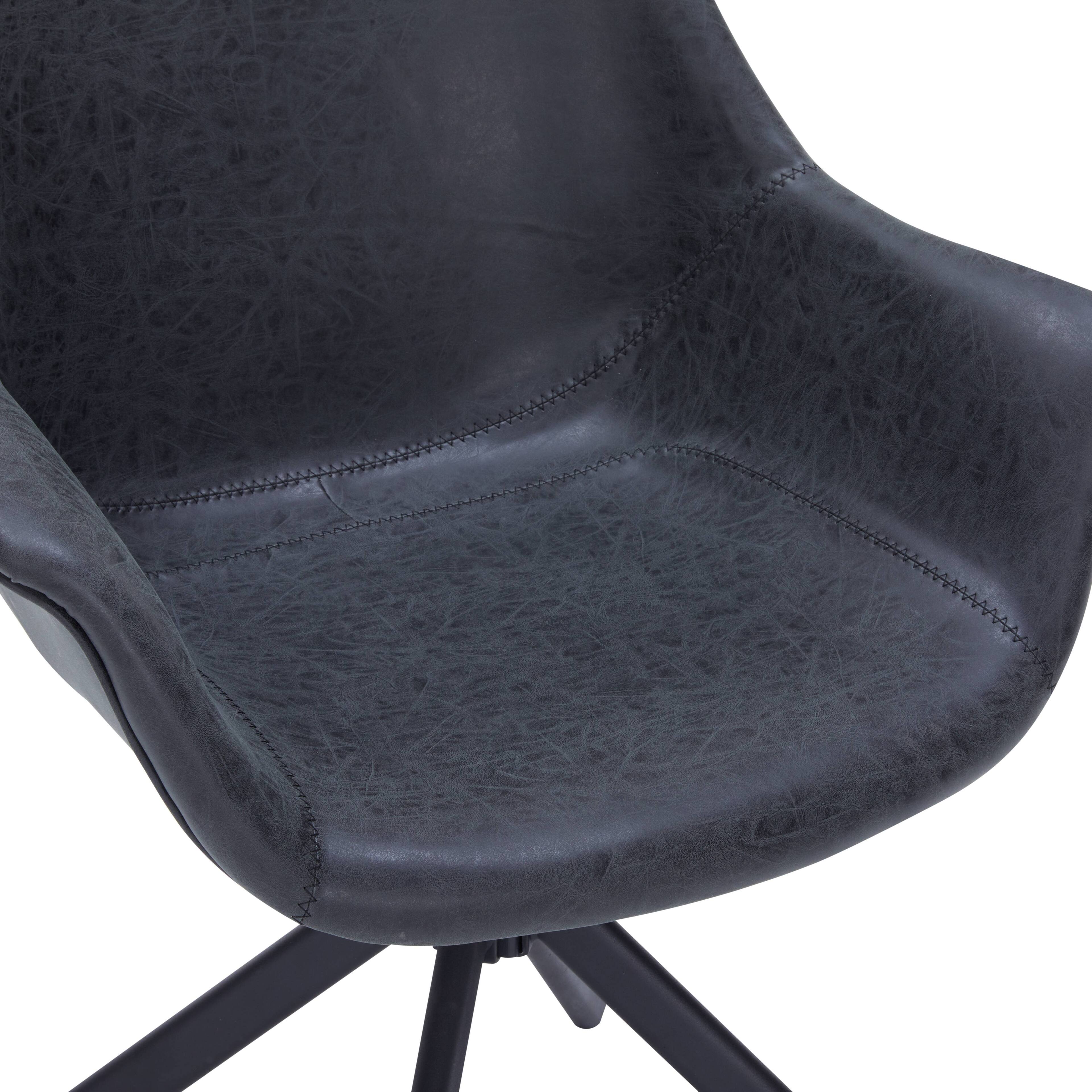 Alt View 6. LeisureMod - Markley 2-PCS Distressed Leather Swivel Accent Side Chair - Metal Base - Black.