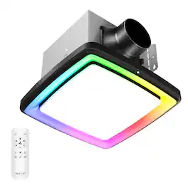Akicon - RGB1 110 CFM 1.5 Sone Ceiling Bathroom Exhaust Fan with Dimmable and RGB Light, Remote, Humidity Sensor, Square - Black